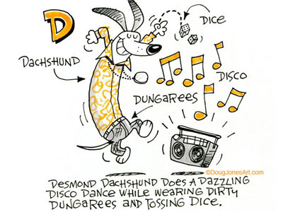 D is for Dachshund alphabet animal dachshund humor illustration