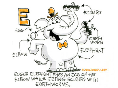 E is for Elephant alphabet animal elephant humor sketch