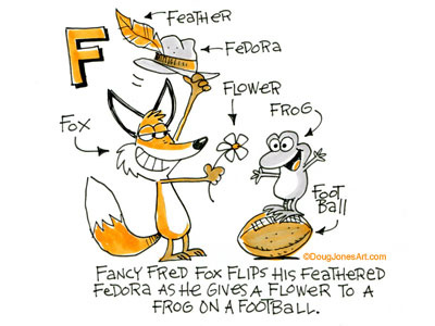 F is for Fox alphabet animal fox frog humor illustration