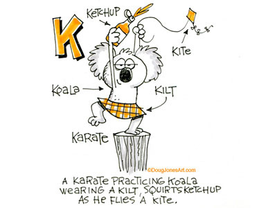 K is for Koala alphabet animal cartoon humor illustration koala