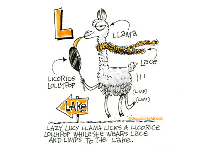 L is for Llama alphabet animal cartoon humor illustration llama