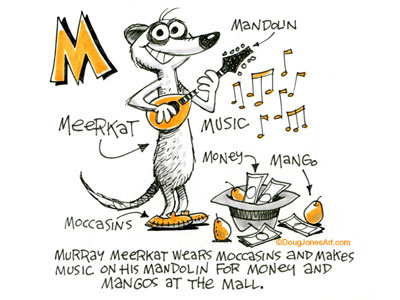 M is for Meerkat alphabet animal cartoon humor illustration meerkat