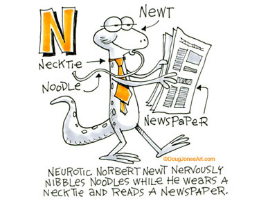 N is for Newt alphabet animal cartoon humor illustration