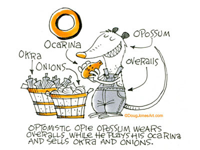 O is for Opossum alphabet animal cartoon humor illustration opossum