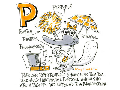 P is for Platypus alphabet animal cartoon humor illustration platypus