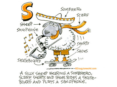 S is for Sheep alphabet animal cartoon humor illustration