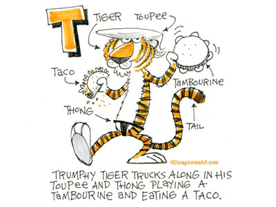T is for Tiger alphabet animal cartoon humor illustration tiger