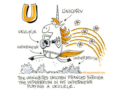 U is for Unicorn alphabet animal cartoon humor illustration unicorn