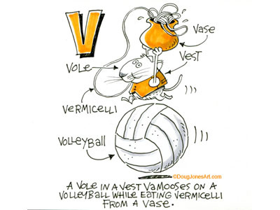 V is for Vole alphabet animal cartoon humor illustration sketchbook