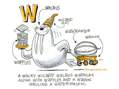 W is for Walrus alphabet animal cartoon humor illustration walrus