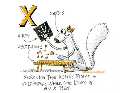 X is for Xerus alphabet animal cartoon humor illustration