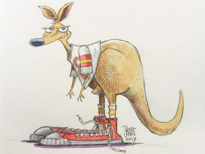 Edward Hopper humor illustration kangaroo kidlitart pencil sketchbook watercolor