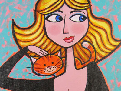 cat lady acrylic cat humor lady painting