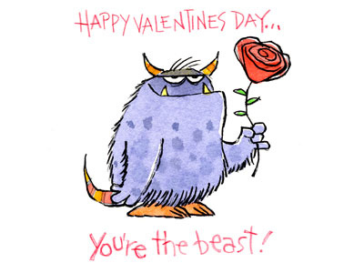 Valentine humor monster valentine watercolor