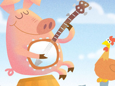 A pig named Earl banjo chicken childrens art humor pig