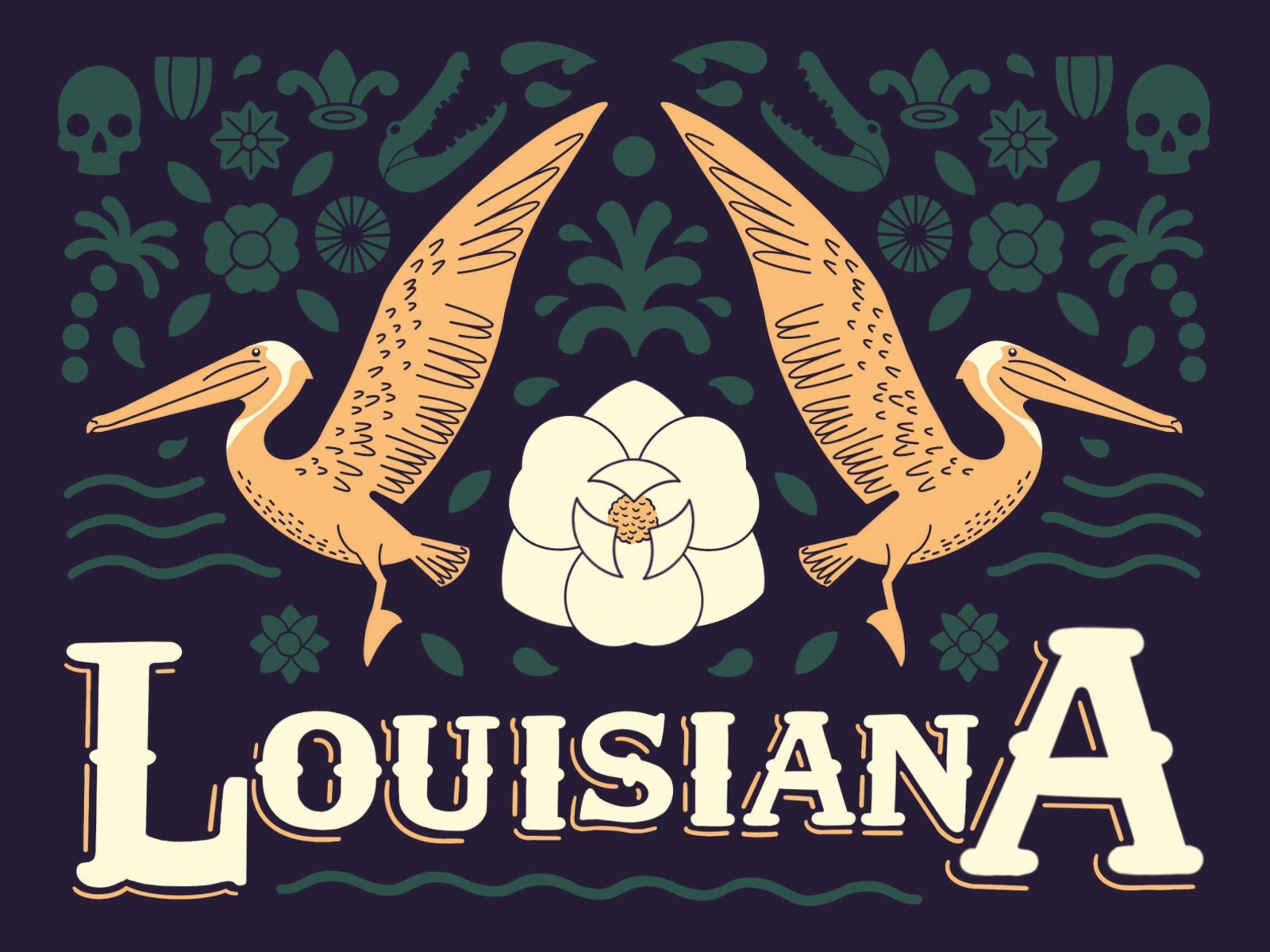 Louisiana flower gator illustration la louisiana pelican state usa welcome to