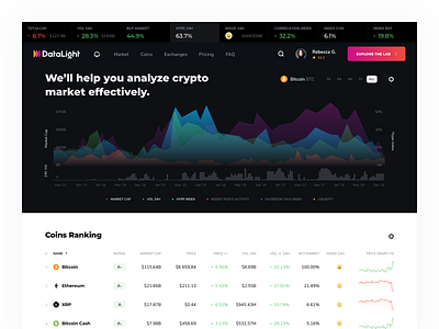 Cryptocurrencies Data Analytics Platform analytics blockchain cryptocurrency dashboard datalight design hype index kosov platform product ui ux website