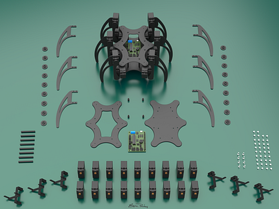 Hexapod exploded view 3d 3dmodel cad catia exploded exploded view hexapod keyshot render robot robotics solidworks