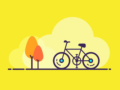 Cycle childhood memories cycle illustration work nature trees yellow shade