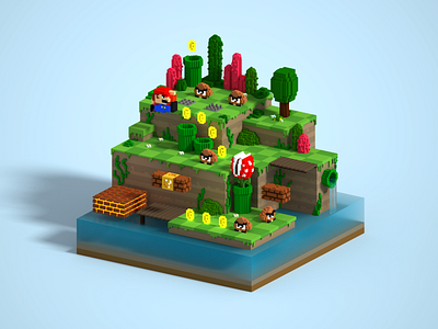 Super Mario World Voxel Art