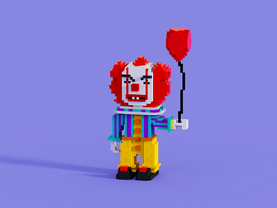 IT Clown Voxel Art 3d character clown clown with balloon design horror illustration it movie pixelart scary voxelart