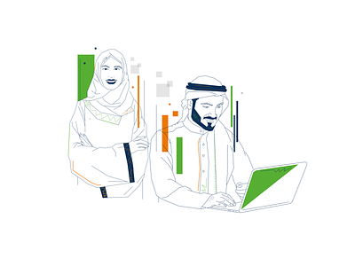 abstract line vector of saudi man and women