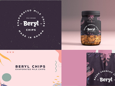 Beryl Chips - Brand Identity abstract brand identity branding chips clever design elegant food icon logo mark minimal packaging packaging design pattern typography vector