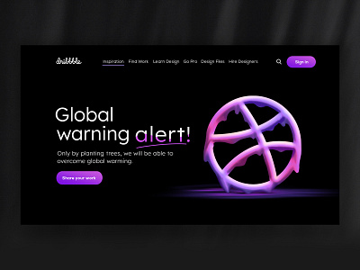 Dribbble New Concept UI Landing page Design on Global Warming 3d abstract branding dark interface dribbble dribbble shot global warming graphic design landing page melted ui ux design web design
