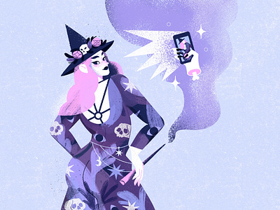 Halloween witch performing a selfie magic