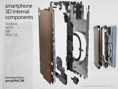 Smartphone 3D internal components set 3d 3dsmax 3dstudio max apple components galaxy internal components iphone maya mobile phone set smartphone