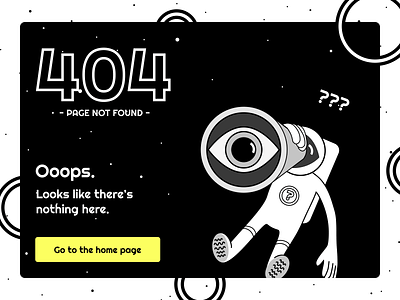 Daily UI Challenge - 404 Page black white dailyui dailyuichallenge design figma illustration space ui vector web design