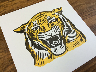 Tiger with Black Outline illustration letterpress tiger