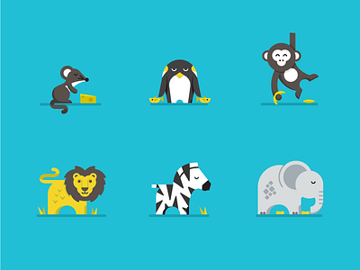 Animal illustrations for the kids animals badges elephant icons illustration lion monkey mouse penguin zebra