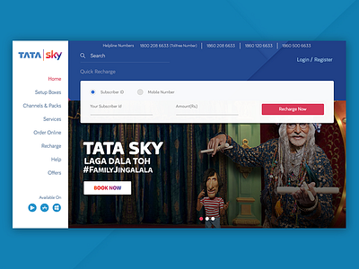 Tata Sky-Website Concept Redesign :) clean desktop homepage interface navigation projects shot sidebar sidemenu uxui web website