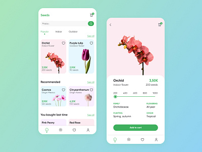 Seeds Store App app color design mobile ui