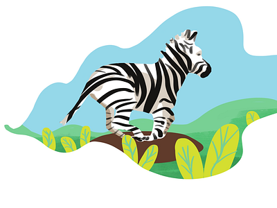 Zebra illustration art children illustration childrens book digital drawing greenery horse illustration kids safari sky zebra