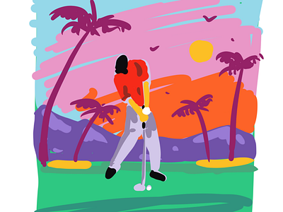 Golfer design exotic golf golf ball golfer illustration mountains nature sport sports sun sunset