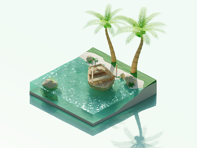 Beach 3D 3d beach blender boat illustration palmtree