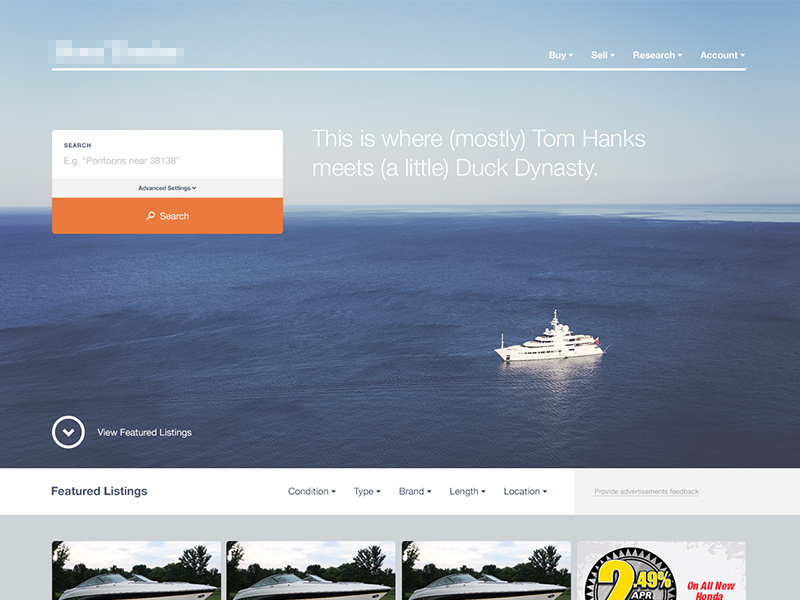 Boats Website boats header hero search advanced website web design navigation full page