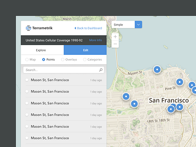 Terrametrik "Original" app application blue colors concept floating map ui ux web