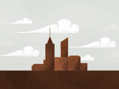 City Illo brown city clouds illustration texture wood
