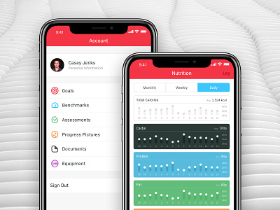Fitbot • Settings & Nutrition app bio sans blur fitness gym ios mobile tracking ui ux video workout