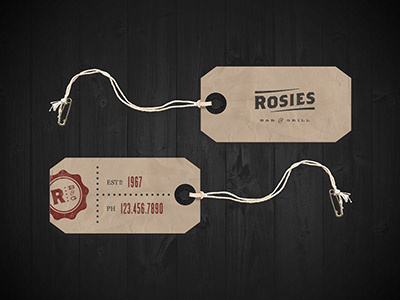 Rosie's Tags brand brown build logo out red tags texture typography