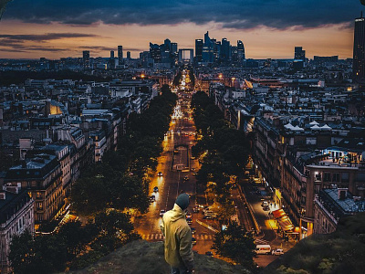 COLLAGE // DAY42- Feekaj baugasm blue city collage collageart debut design dribbble france future gradient illustration light liquify painting paris pattern photoshop purple sky