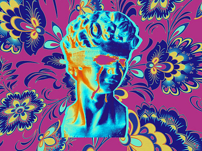 BLEEDY // DAY48 - Feekaj baugasm bleed blue color debut design dribbble eyes eyesight flower flowers gradient greek motif motifs painting pattern photoshop purple statue