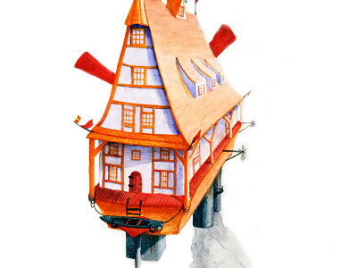 Flying House Concept 3 architecture book art concept concept art concept design illustration painting watercolor watercolor art