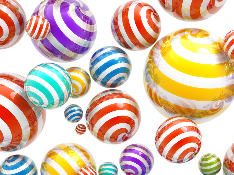 striped balls balls striped colors red yellow magenta green cyan reflections