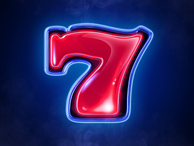Lucky Seven symbol blue glow icon neon seven slots symbol
