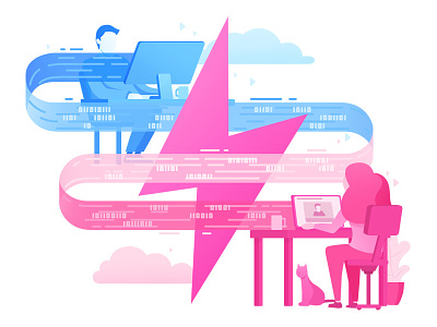 Illustration of high-speed connection blue boy connection data fast girl illustration internet pink speed