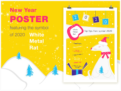 New Year poster design flat illustration new year symbol of 2020 vector web white rat